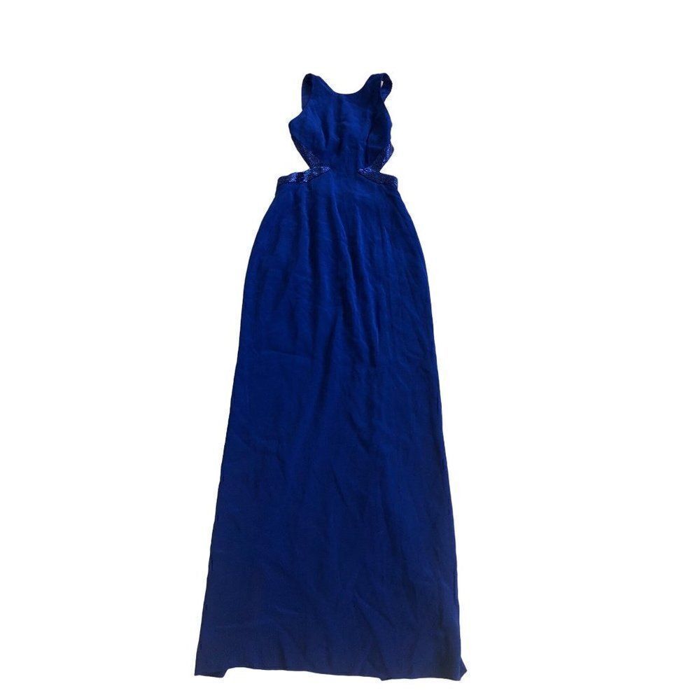 Cache Cut Out Open Back Beaded Trim Royal Blue Dress Size 2